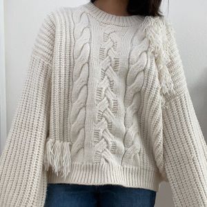 Oversized white knit sweater